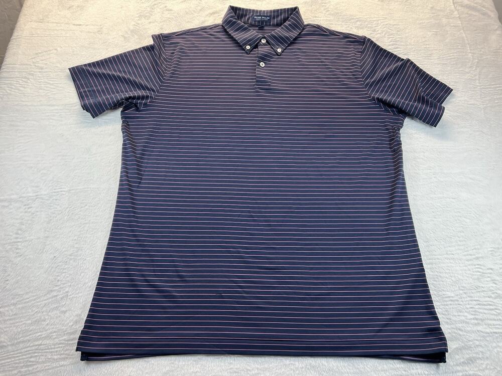 Peter Millar Crown Crafted Polo Mens XL Navy Pink Striped Golf Button Down Colla